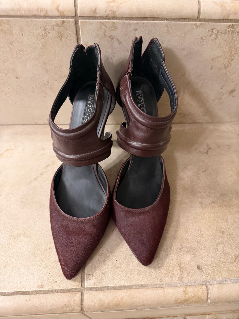 Kenneth Cole Reaction calf hair Pointed Ankle-Strap Heels in Burgundy